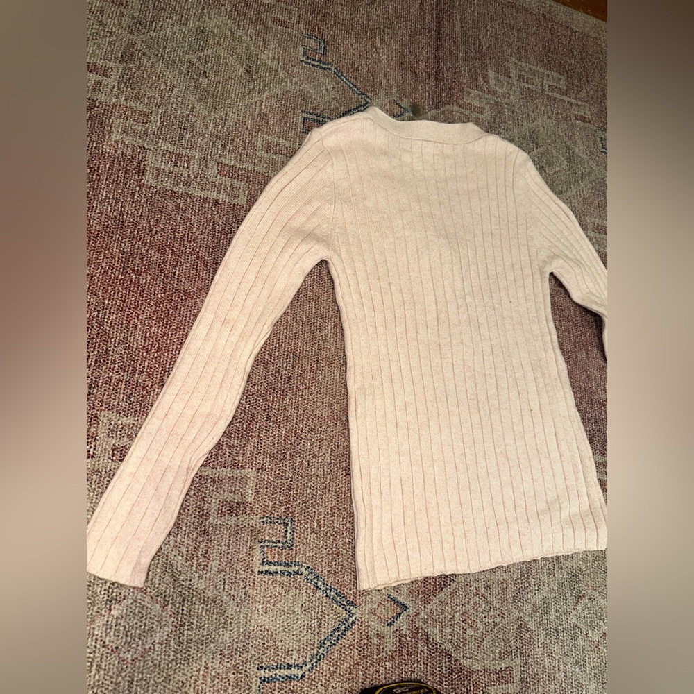 Sundance Ribbed V-Neck Button Sweater in Light Pink - Picture 9 of 11